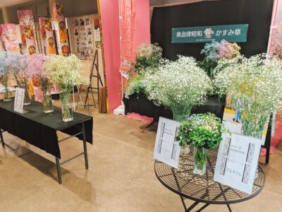展示 昭和村のかすみ草 自然がくれるデザインのヒント 株式会社名港フラワーブリッジ 愛知県名古屋市 中部圏内最大級の生花市場